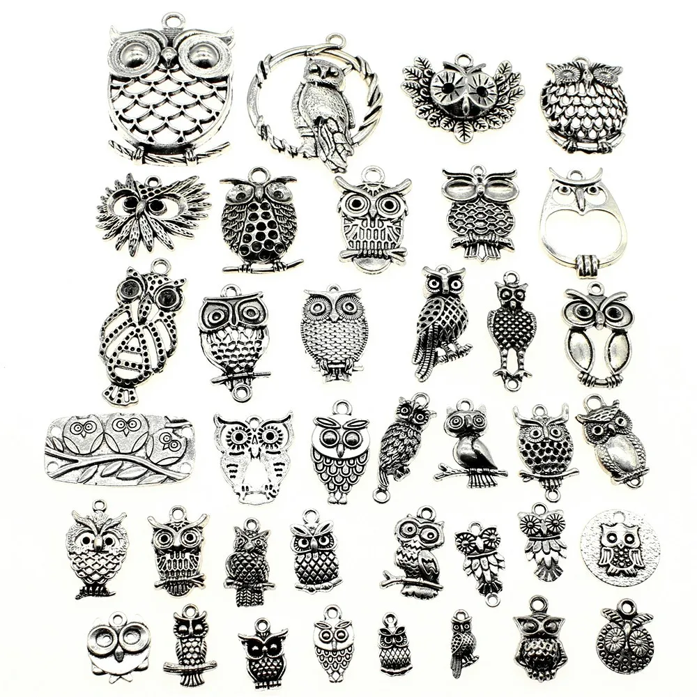 WYSIWYG 40g Antique Silver Color Zinc Alloy Random Mix Styles Owl Charms DIY Handmade Craft For Jewelry Making