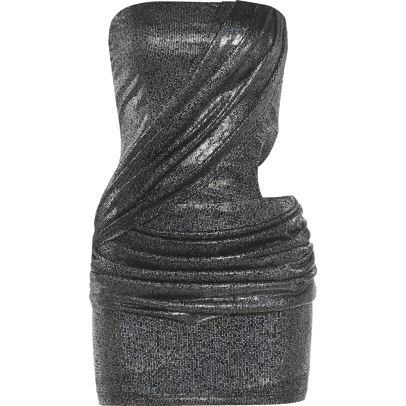 Weird Puss Rückenfreies Minikleid für Damen, Herbst-Trend, Ausgehöhltes Ärmelloses Pailletten-Patchwork-Midnight-Party-Pfirsichfarbenes Hüftbetontes Stretch-Bodycon-Kleid – Detail 2