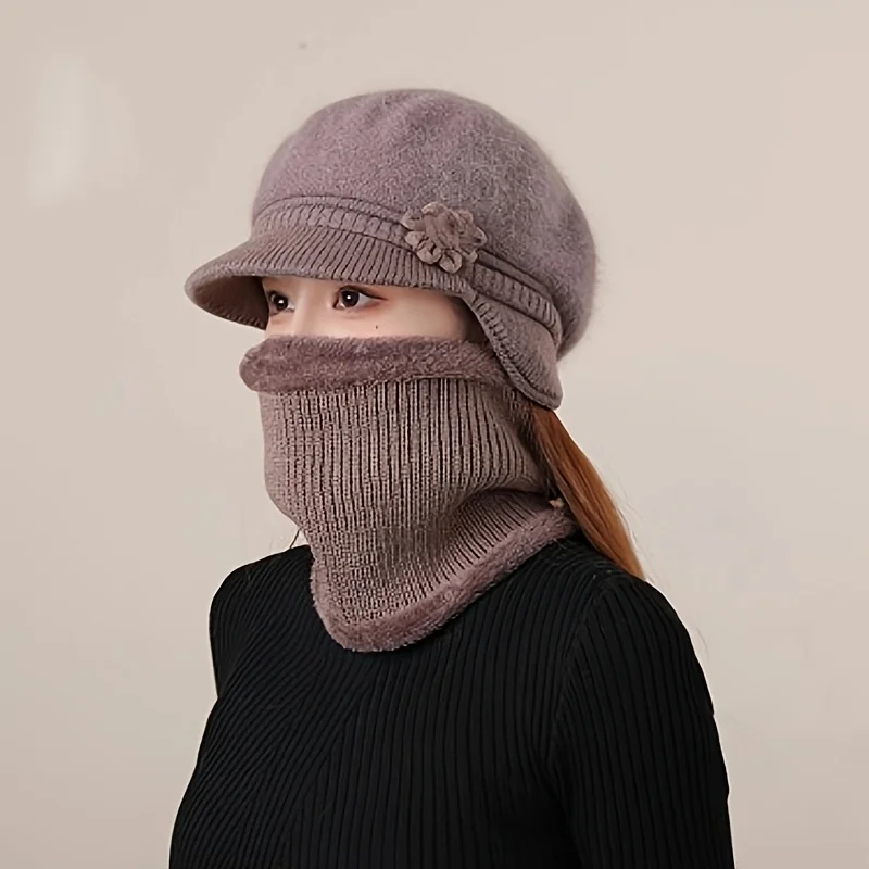 Комплект из 2 зимних шапок и шарфов для пожилых женщин и мам — ветрозащитные теплые наушники, шапки-бини и утеплители для шеи