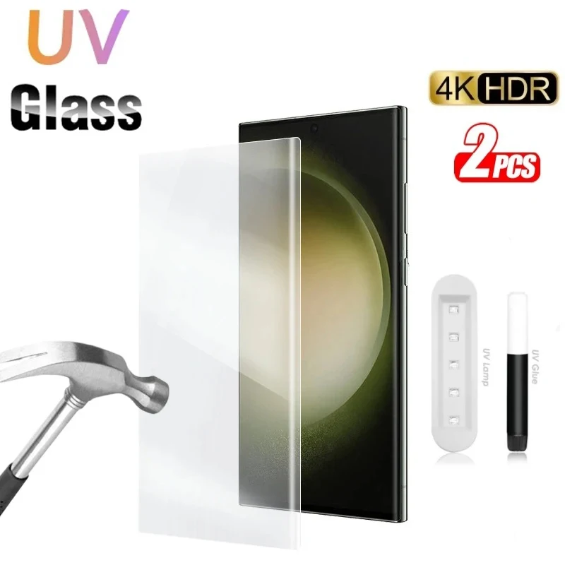 UV Liquid Glue Tempered Glass For Samsung Galaxy S23 S22 Ultra Note 8 9 10 20 S8 S9 S10 S24 Plus S20 S21 S23 FE Screen Protector