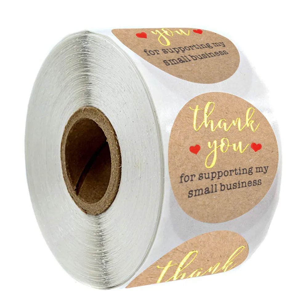 50-500pcs Gold Thank You Stickers Round Kraft Paper Scrapbooking Stationery Sticker Wedding Decoration Cake Baking Stickers