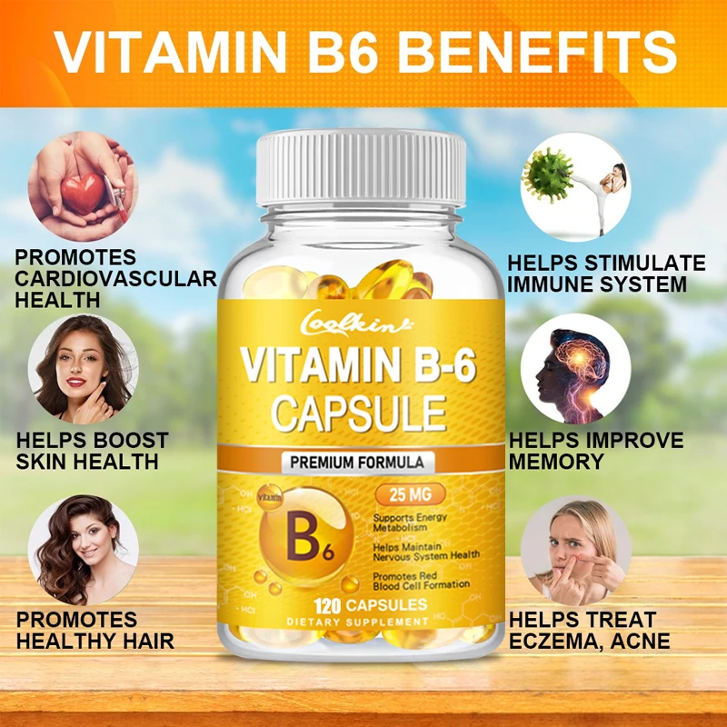 Vitamin B-6 Capsules - Supports Nervous System, Cardiovascular Health