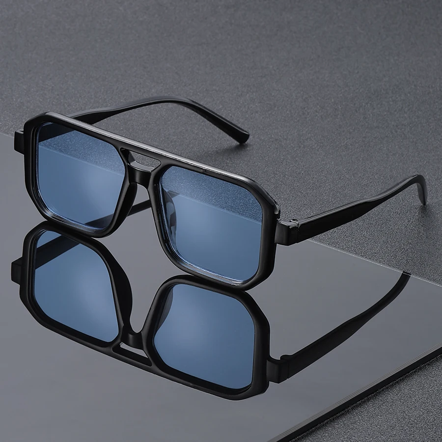 نظارات شمسية كلاسيكية مزدوجة الجسر بإطار كبير عصرية لتنحيف الوجه وحماية من الأشعة فوق البنفسجية للجنسين على طراز الشارع مناسبة لجميع المواسم #6