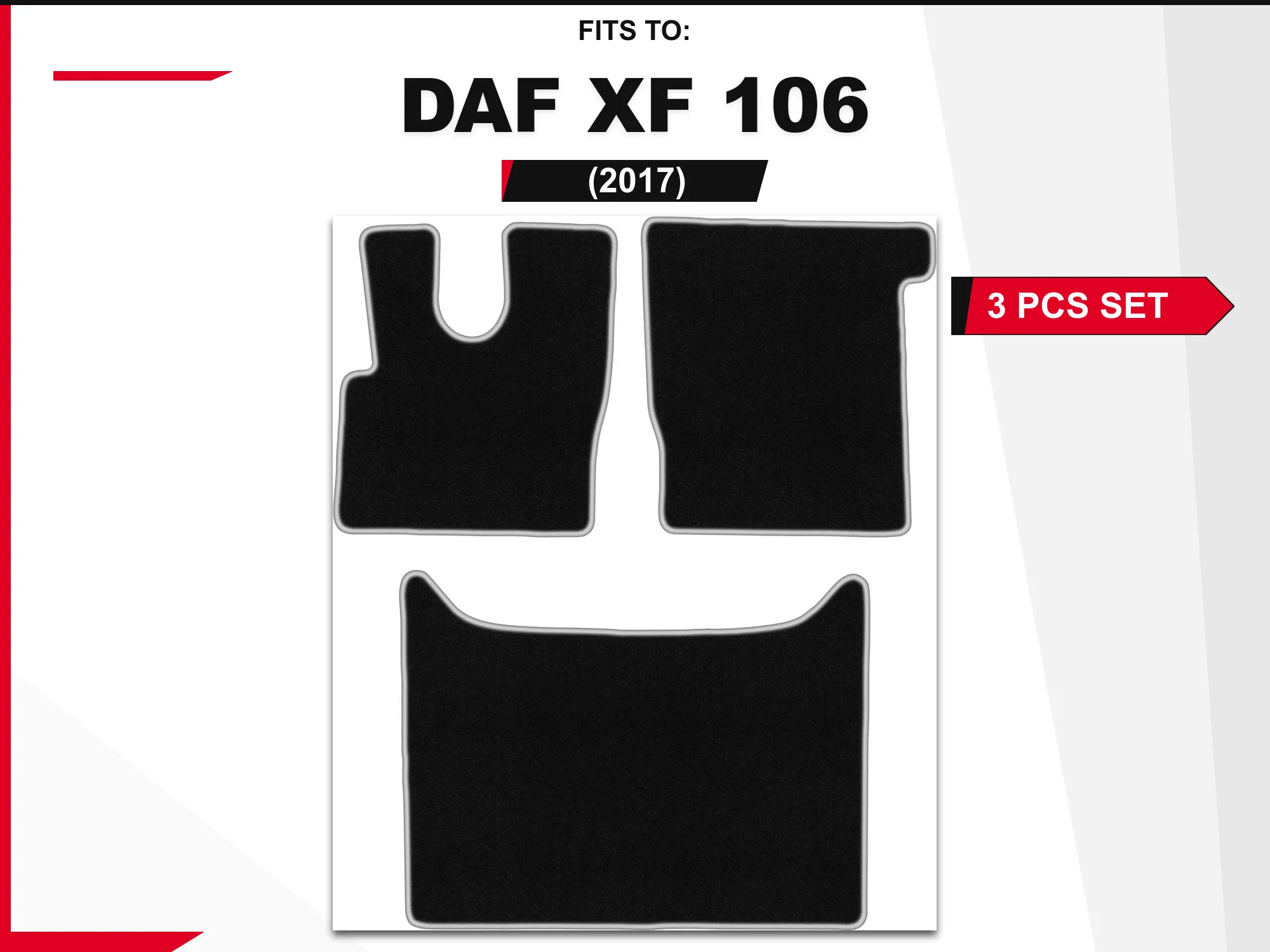 Velours vloermatten voor: DAF XF 106 2017, 3 st. Zwart-zilveren passende autovloermatten, set