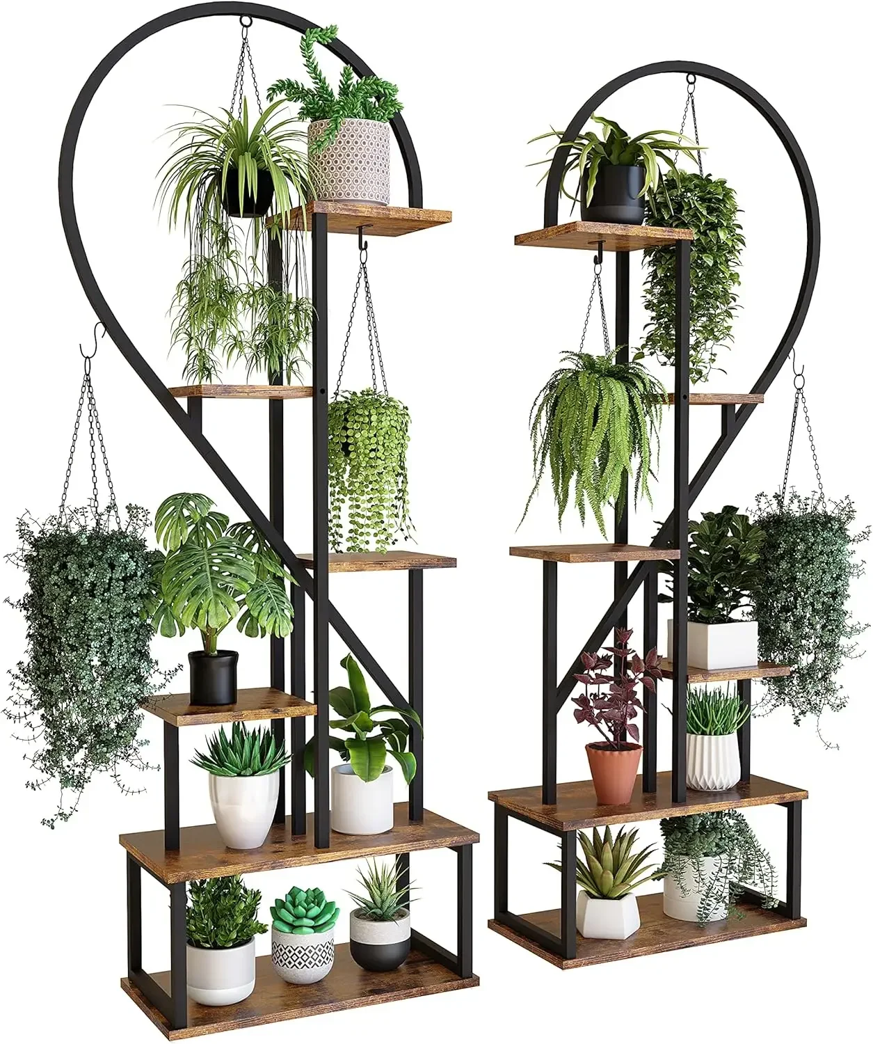 6 Tier Metal Plant Stand, Indoor Plants Multiple, Brown Plant Shelf Rack for Home Patio Lawn Garden (2 Pack)