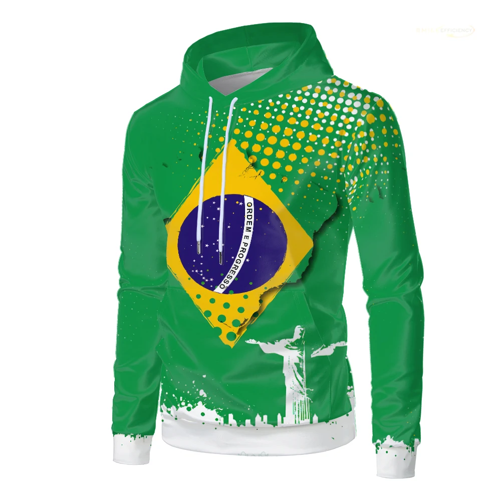 Brazil Flag Graphic 3d Printed Men Hoodie Brazilian National Emblem Hooded Sweatshirt Casual Oversized Sport Boy Pullovers Tops