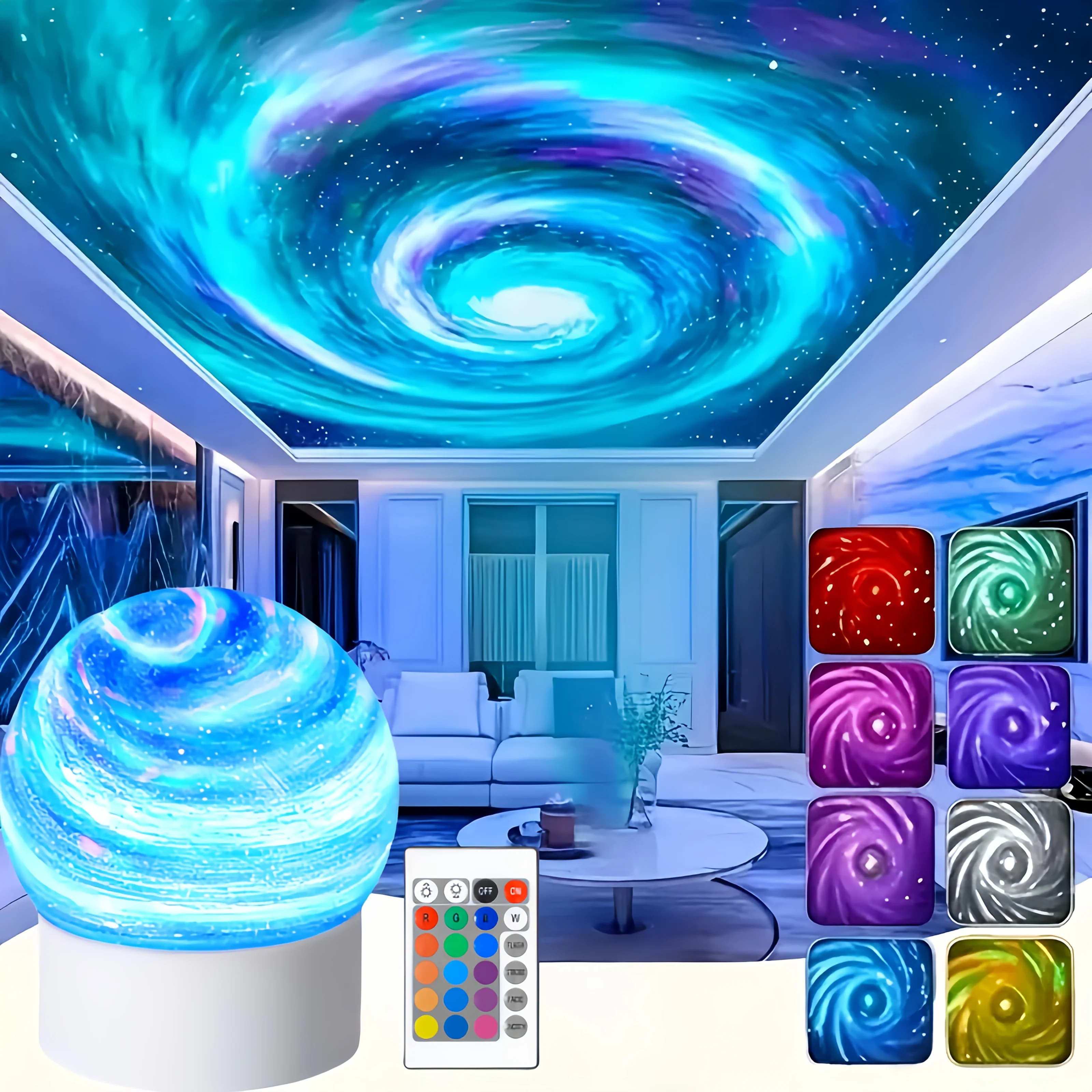 

Проектор Ocean Wave 2 в 1, 16-цветный проектор ночного света Northern Aurora, 3D-динамическое волнистое освещение с эффектом пульсации