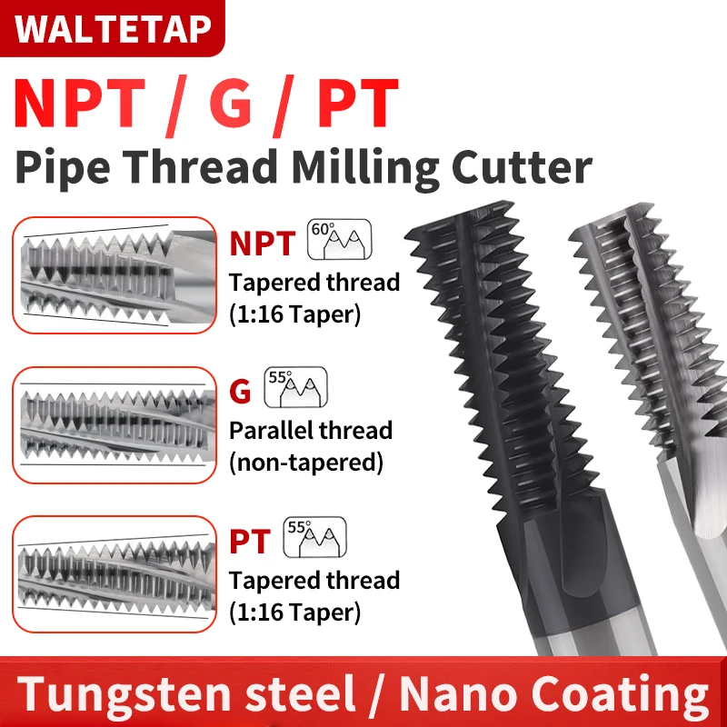 

WALTETAP NPT BSP G BSPT PT RC Фреза с полной резьбой Карбид Вольфрамовая сталь 1/16 1/8 1/4 3/8 1/2 5/8 3/4 7/8 1''-- фрезы для резки