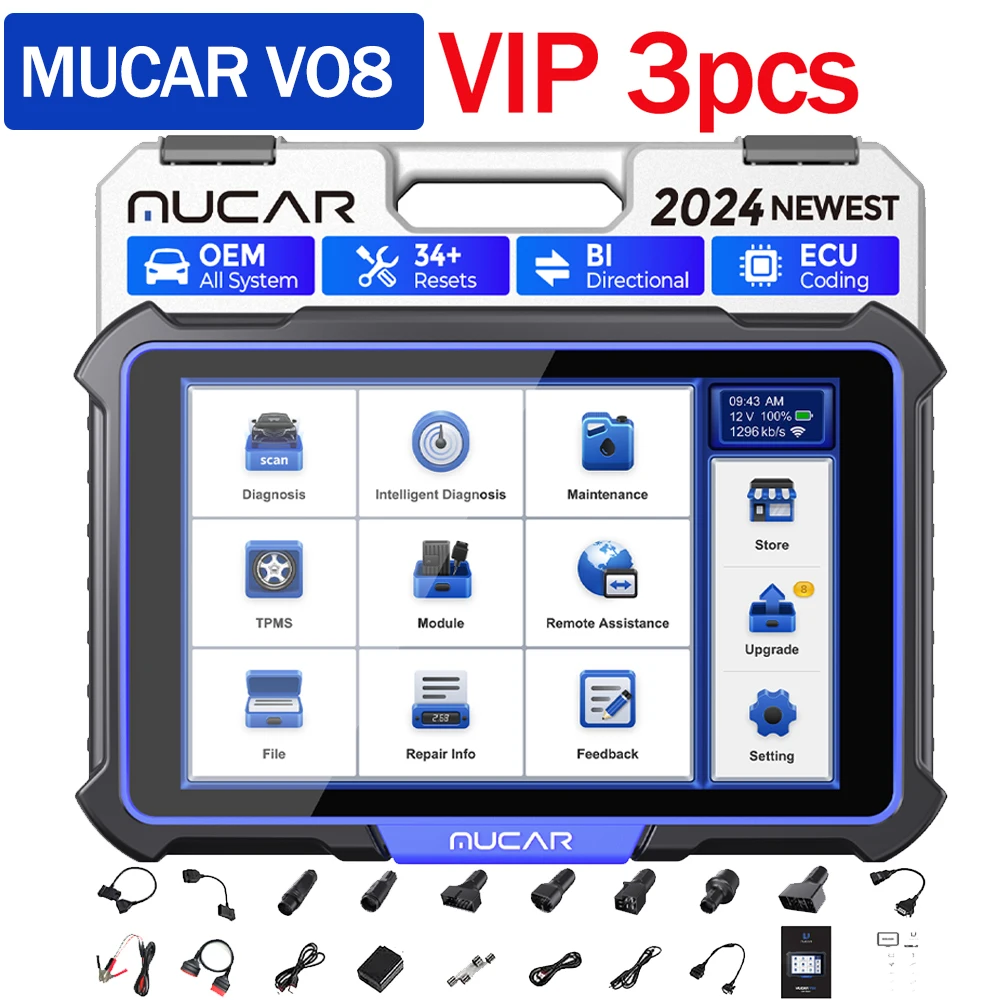 3pcs MUCAR VO8 OBD2 Diagnostic Tool Professional Active Test ECU Coding All System Diagnosis 34 Reset obd2 Automotive Scanner