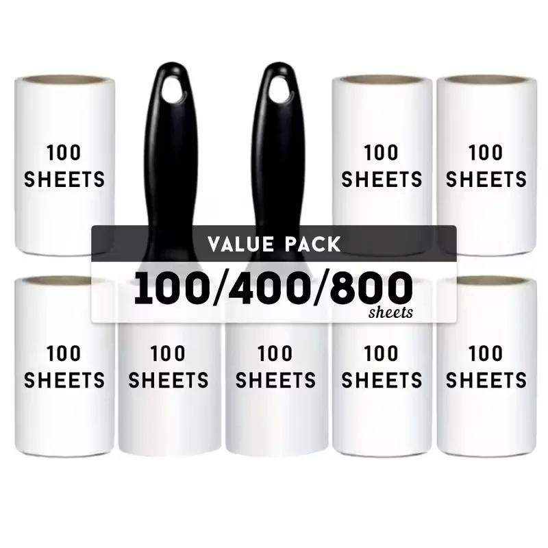 800/400/100 Sheets Lint Roller Refills - Extra Sticky Tearable Sheets for Pet Hair Removal, Manual Portable Lint Roller for Furn