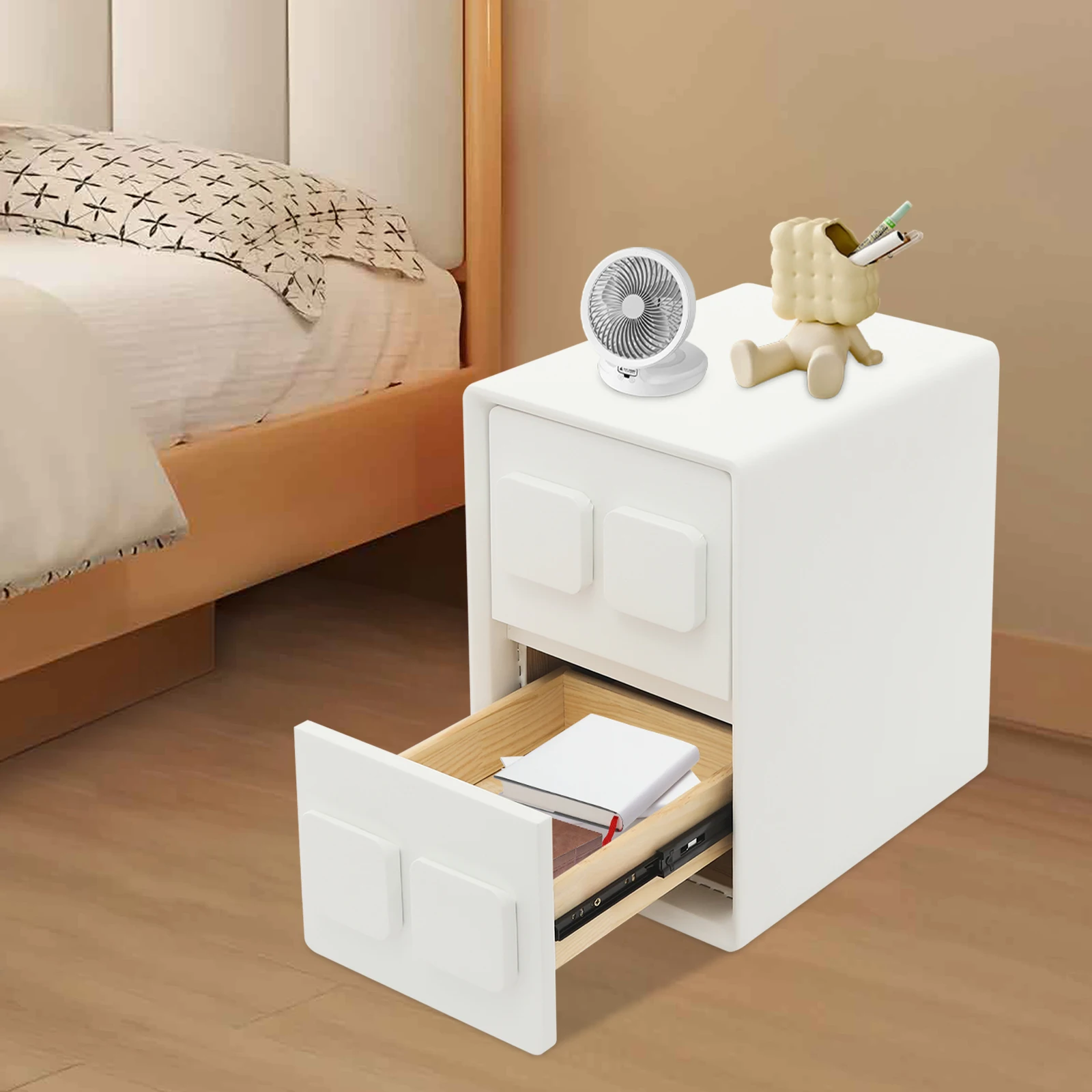 

Bedside Table for Bedroom 2-Drawer Nightstand Modern Minimalist Bedside Table 176 lbs Capacity Solid Wood End Table