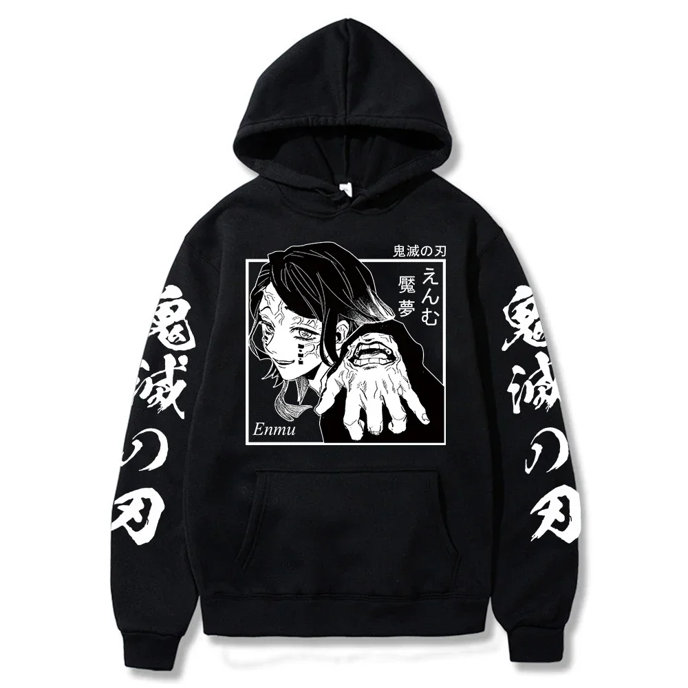 Harajuku Anime Demon Slayer Enmu Hoodies Pullover Men Fashion Cartoon Kimetsu No Yaiba Graphic Casual Oversize Itself Sweatshirt