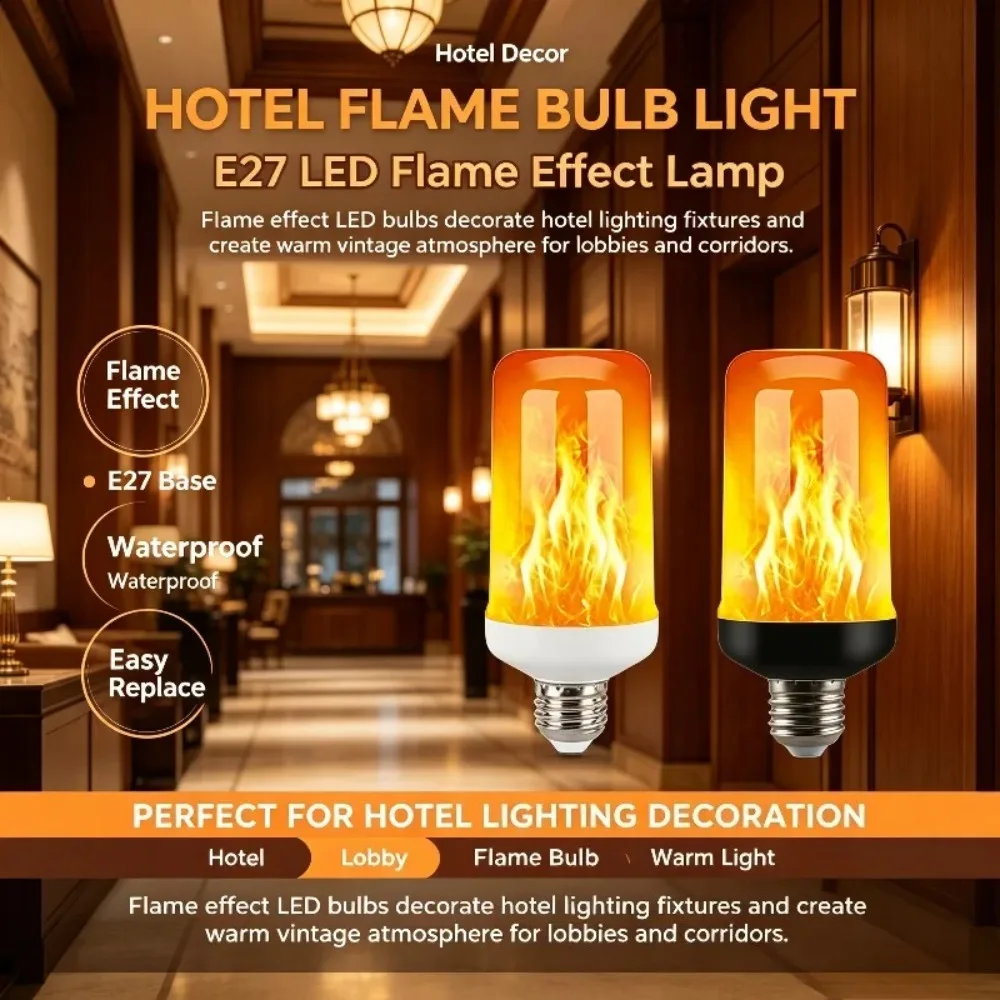 E27 Bulb Flashing LED Flame Bulb Waterproof Decorative Light Suitable for Hotel Restaurant Party Home and Courtyard Decoration