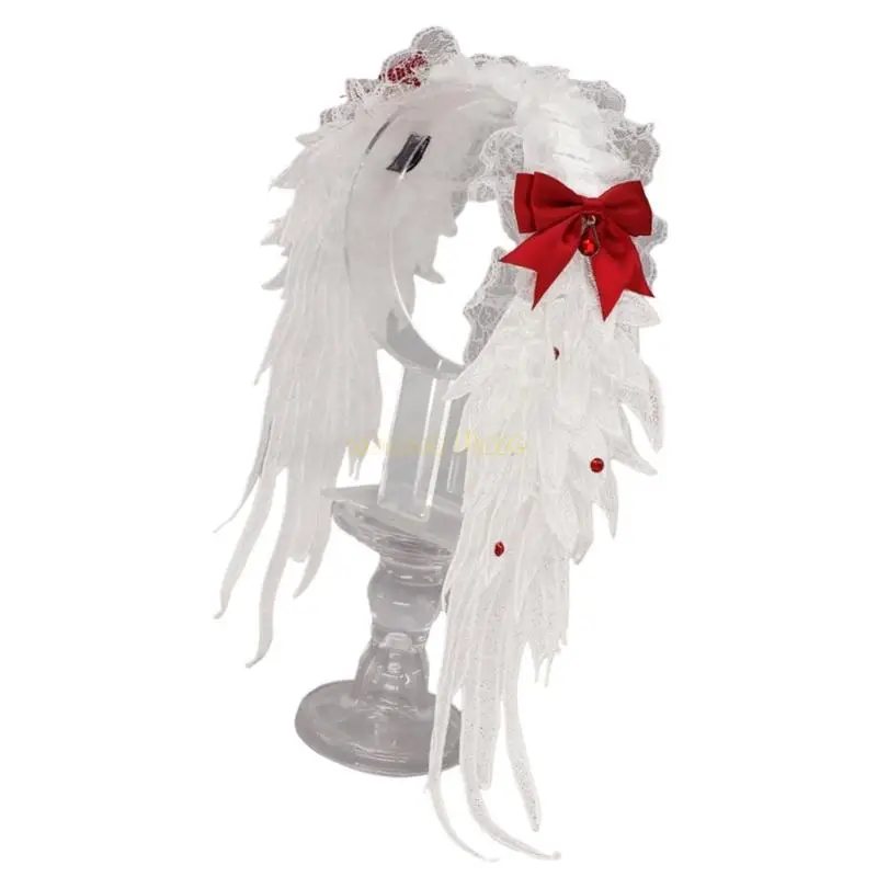 31BF Gothic Punk Hair Accessory Angel Wing Design Soft Fabric Soft Alivable Cairband for Women Costume Fêtes Usure quotidienne