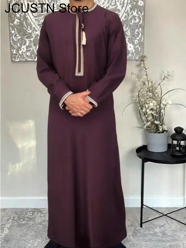 Nuovi uomini musulmani manica lunga pullover abito Abaya Daffah Jubba Thobe Pakistan arabo saudita caftano Islam abbigliamento preghiera abito afghano