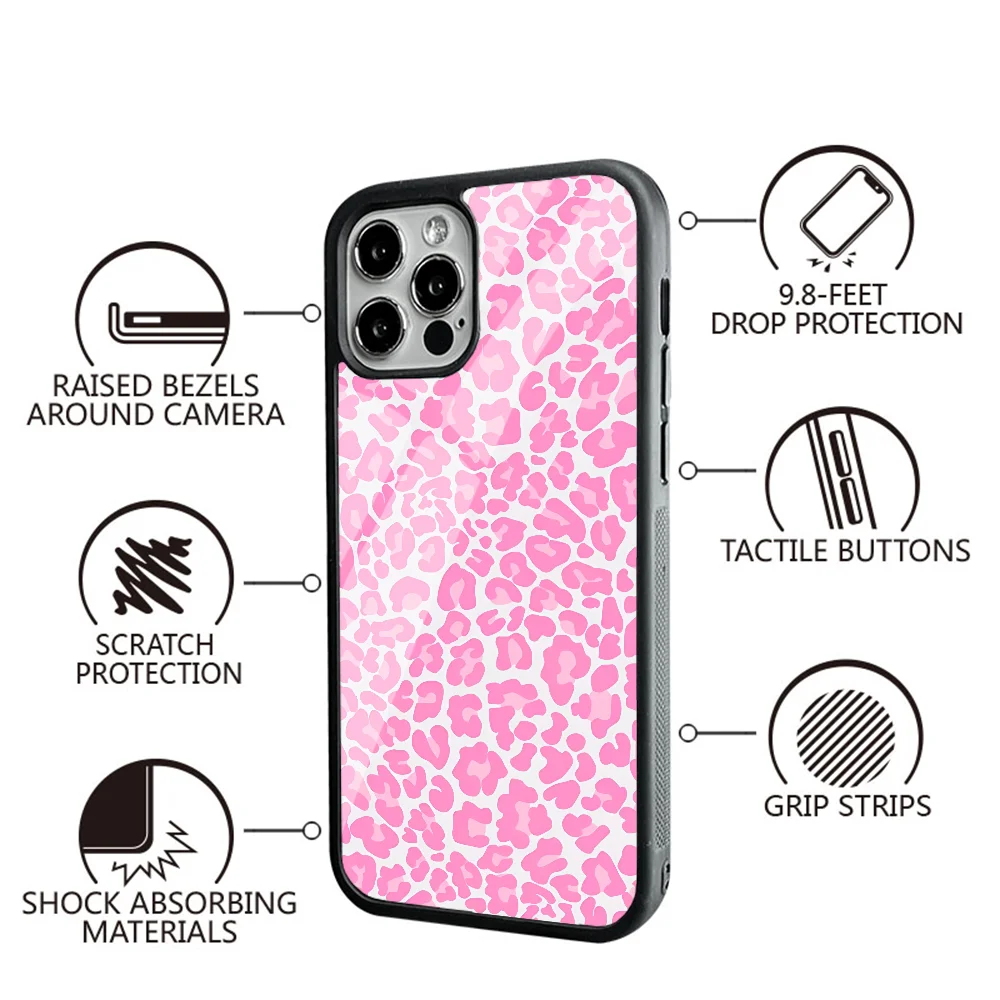 Funda de teléfono con estampado de guepardo rosa para Samsung S10, S20, S21, S22, S24, S30 Plus, ULTRA Mirror Acrílico