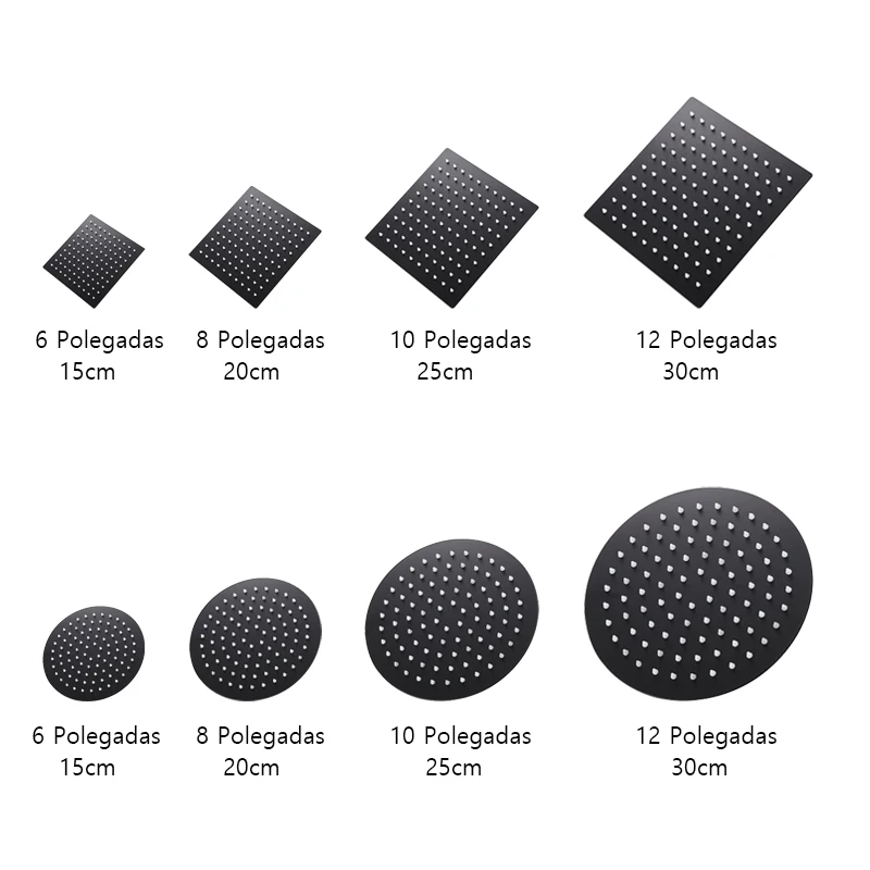 Round & Square Shower Head Aço Inoxidável Chuvas Showerheads 12/10/8/6 Polegada Ultra-fino Preto Chuva Banheiro Chuveiro Acessórios Casa de banho chuveiro haste Chuveiro portátil pressurizado