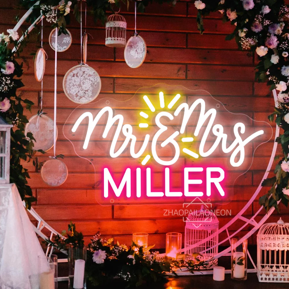 Imagem -06 - Nome de Néon Personalizado Sinal Led para Decoração de Casamento do Quarto Personalizado mr e Sra Néon Último Nome Sinais Texto Luzes de Néon de Casamento