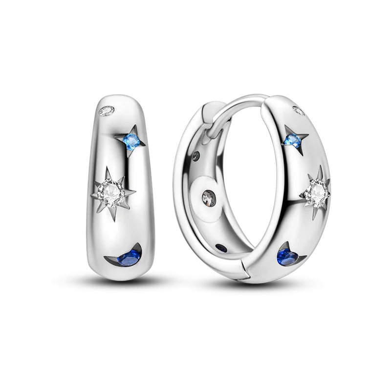 

Женские серьги-кольца из серебра 925 пробы, с Луной и звездами