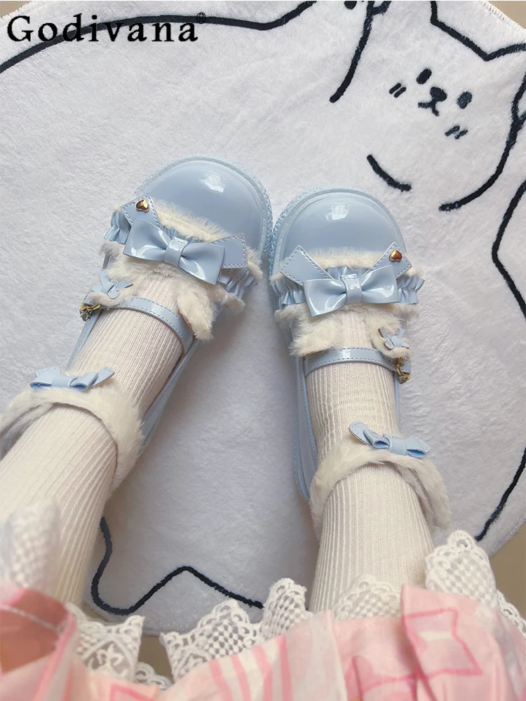

Japanese Original Sweetheart Girl Lolita Cartoon Bunny Fleece-Lined Warm Platform Shoes Sweet Cute Thick-Soled Shoes