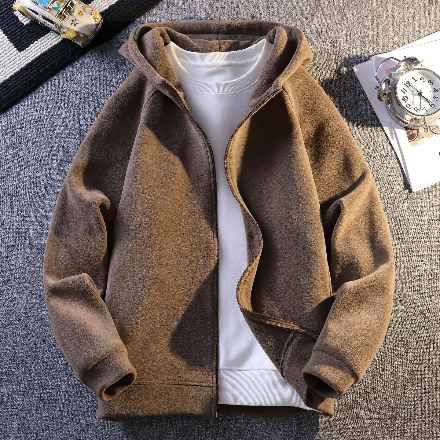 

Двусторонняя куртка с капюшоном, молодежная мужская толстовка, открытый кардиган, повседневная одежда, обычный тонкий принт, дизайн