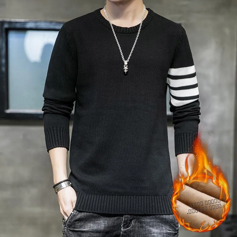 

Мужской свитер Thiened Fce с круглым вырезом, повседневный вязаный джемпер, модный теплый зимний базовый слой, облегающий топ