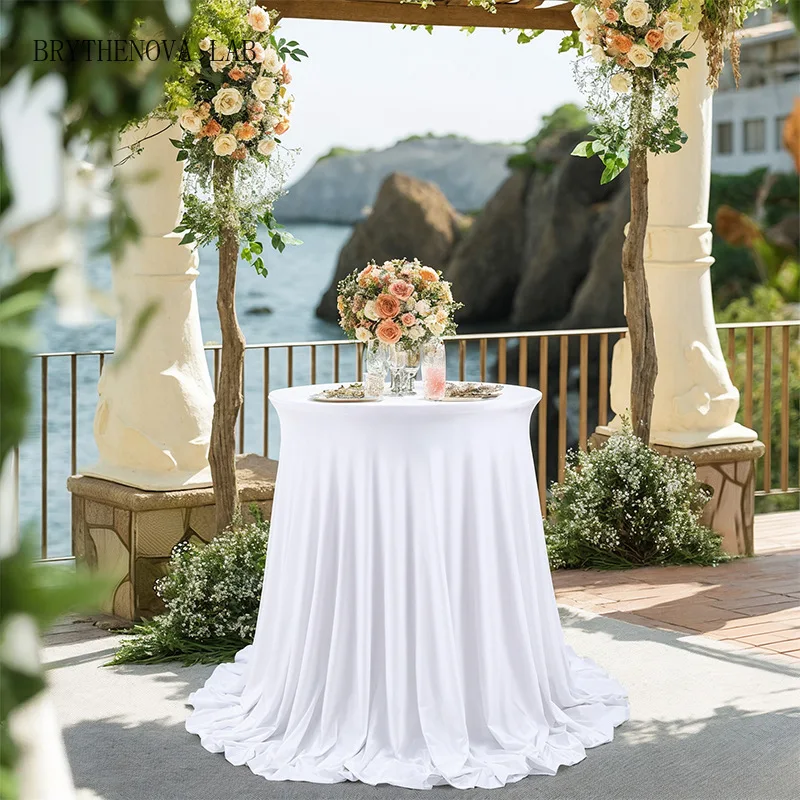 Stretch Table Skirt White Table Cover Hotel Conference Bar Cocktail Round Solid Colourcross Border Banquet Decor