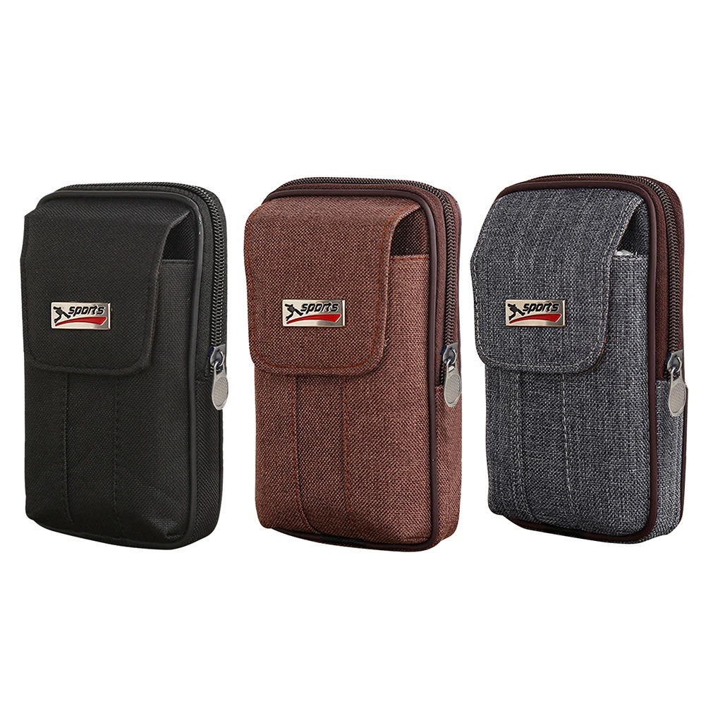 

Vintage Men Waist Packs Retro Canvas Pure Color Portable Card Holder Double Layers Waist Packs Outdoor Accessories