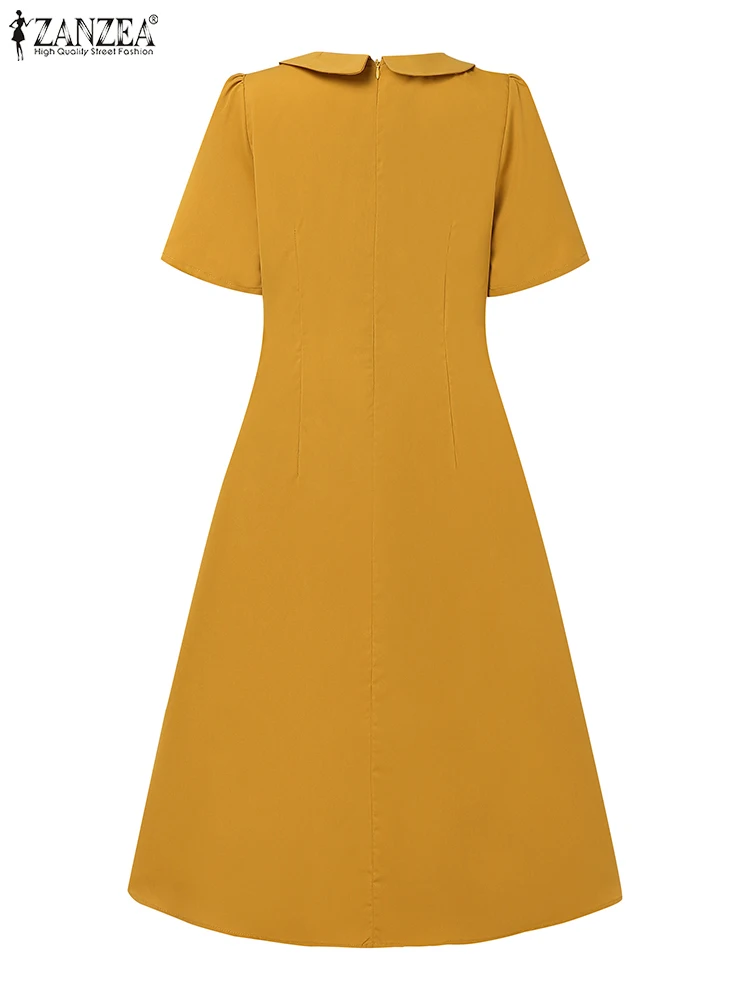 2025 ZANZEA Letnia plisowana sukienka damska Eleganckie sukienki do pracy z krótkim rękawem i guzikami Midi Sundress Lapel Neck Robe
