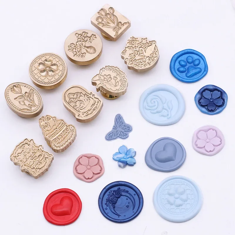 Sealing Wax Stamps 3D Flowers Brass Embossed Fire Paint Stamp Head Alien Food Pattern for Card Making Wedding Decorative Crafts