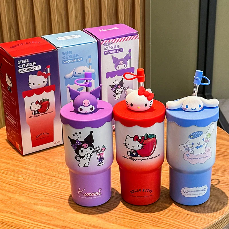 

Kawaii Hello Kitty Cute Cup Girl Large Capacity Straw Insulated Cold Portable Coffee Cup Birthday Gift Anime Women Accessories