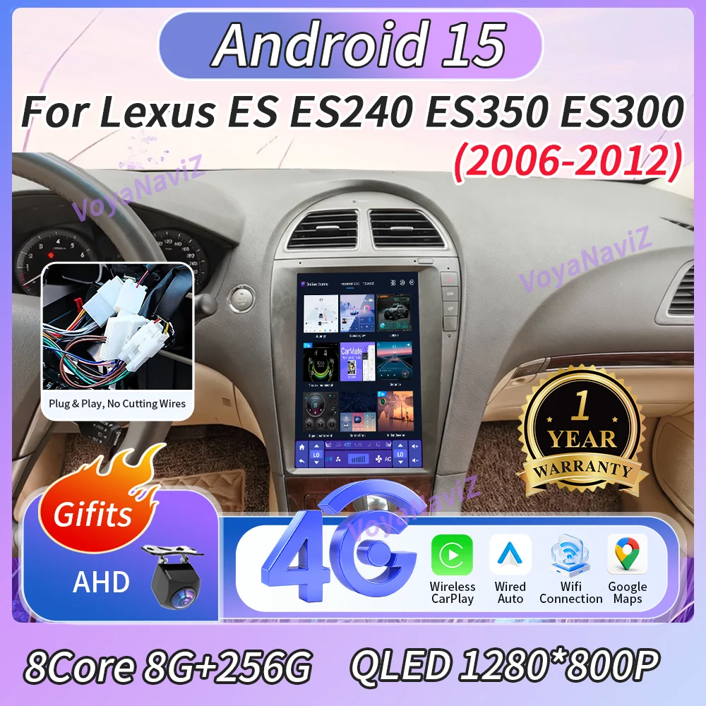 

Android 15 12.1" For Lexus ES ES240 ES350 ES300 2006-2012 Car Radio Carplay Screen Android Auto GPS Navigation Head Unit 4G DSP