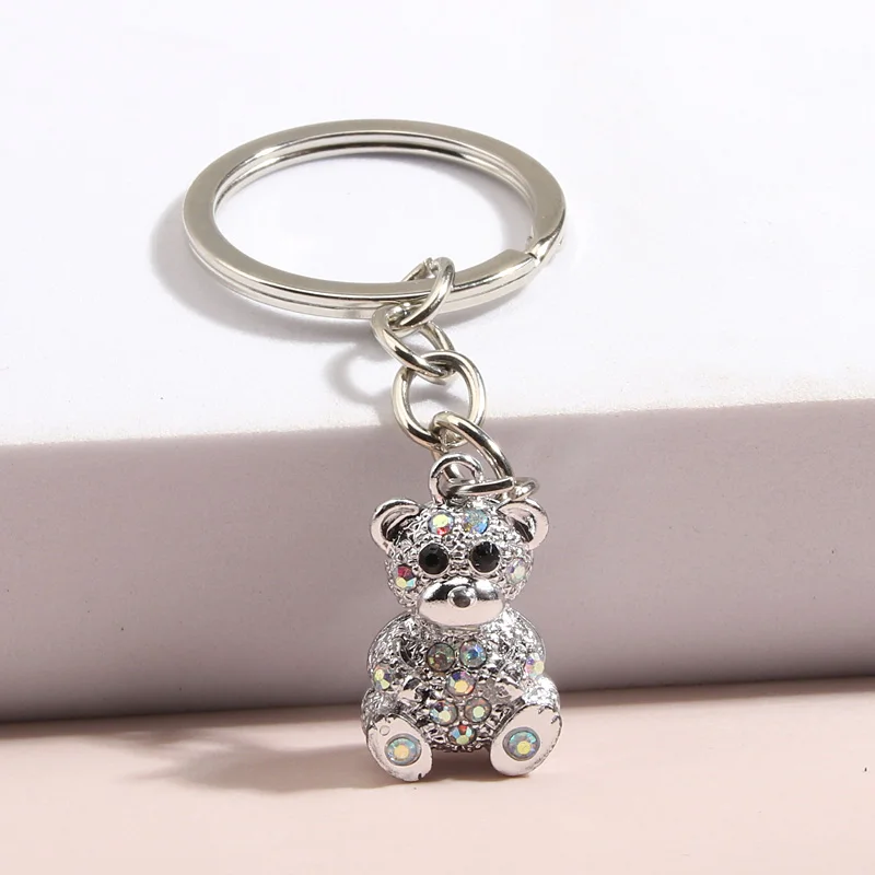 Cute Animal Keychain Bear Crystal Key Ring Animal Enamel Key Chains Friendship Gift For Women Men Handbag Accessorie DIY Jewelry