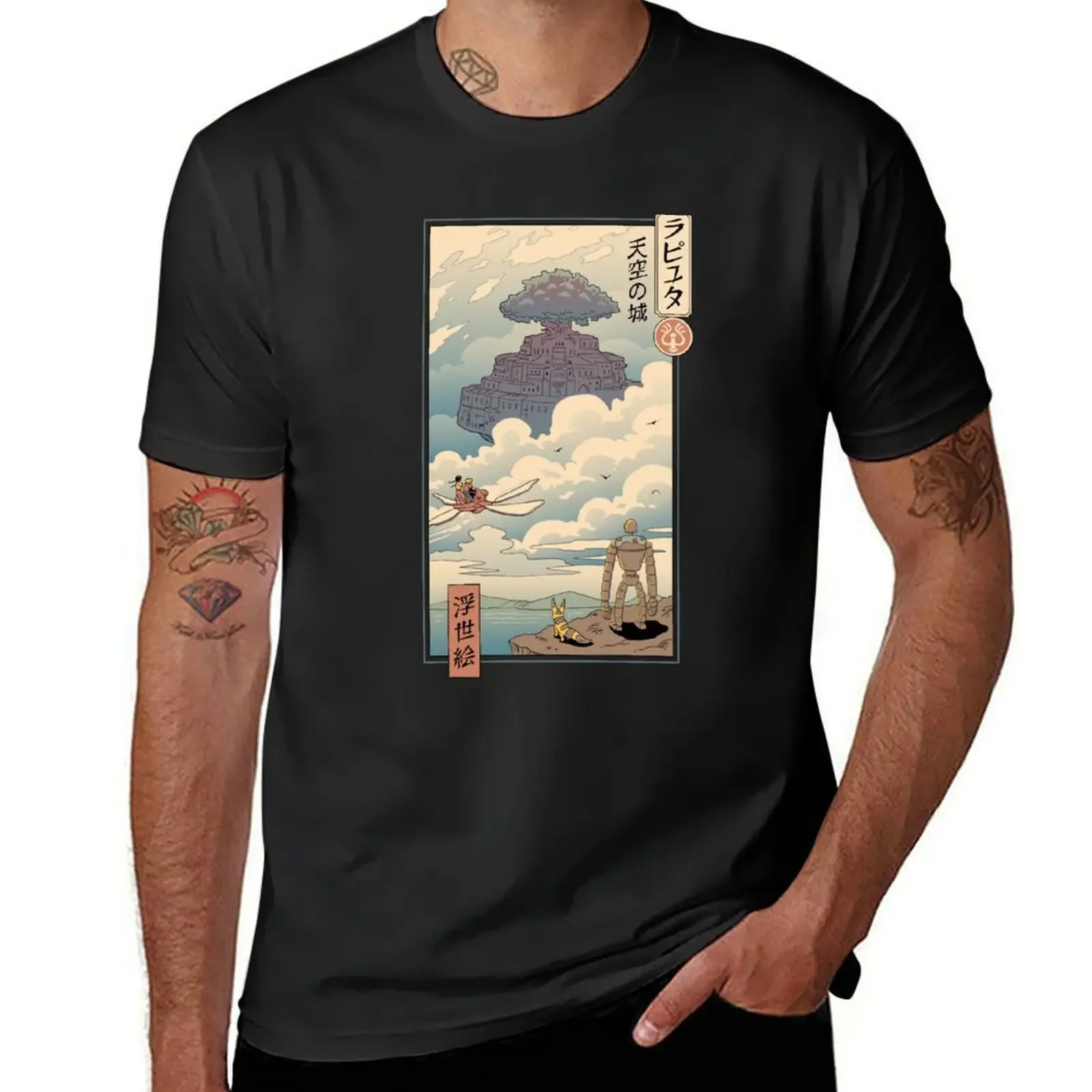 

Футболка Sky Castle Ukiyo e, винтажная одежда, летняя одежда, мужская одежда, новая модель 2025 года