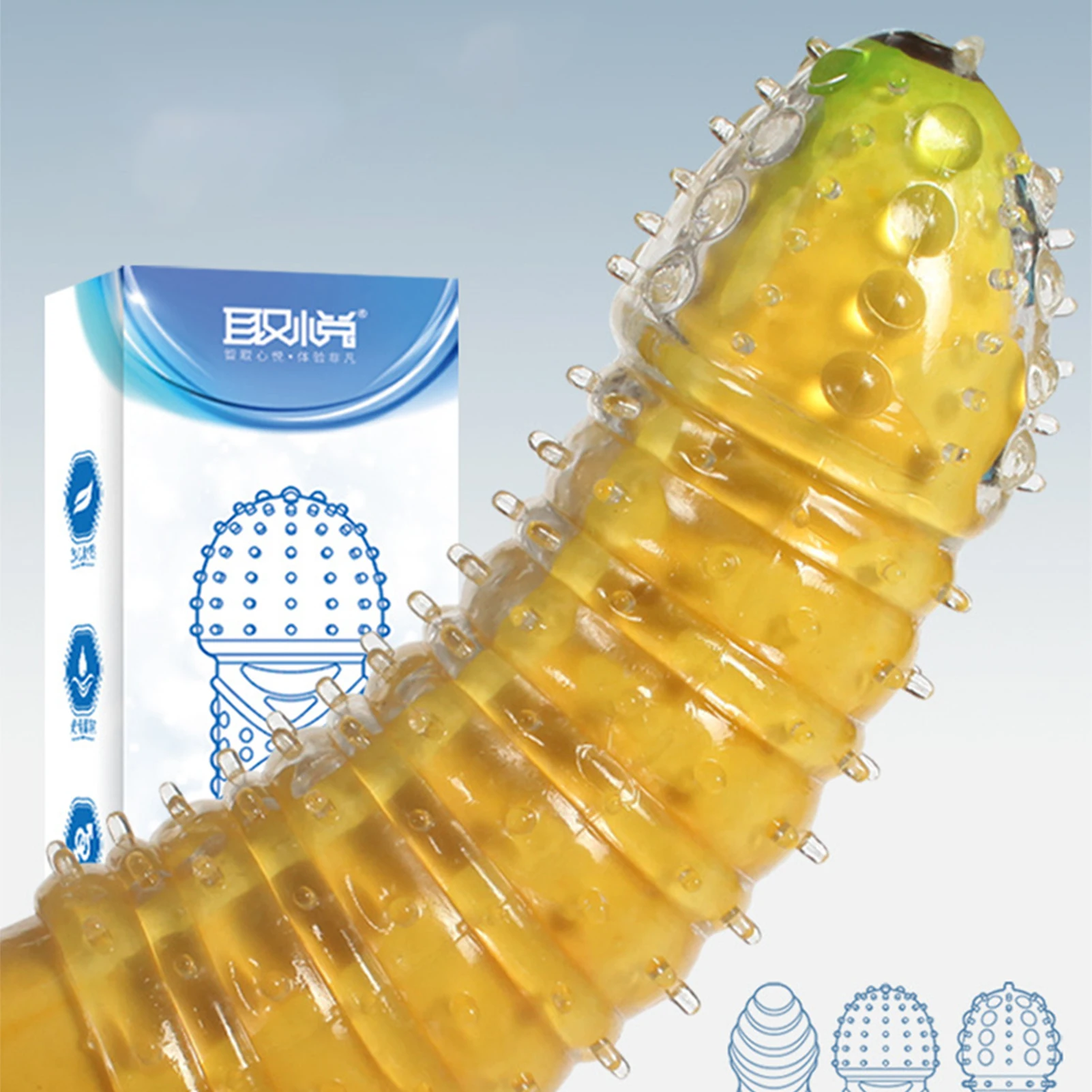 Crystal Ribbed Spikes Dick Extender Penis Enlargement Sleeve Condoms Adult Toys Resuable Condoms G Spot Stimulation Penis Sleeve