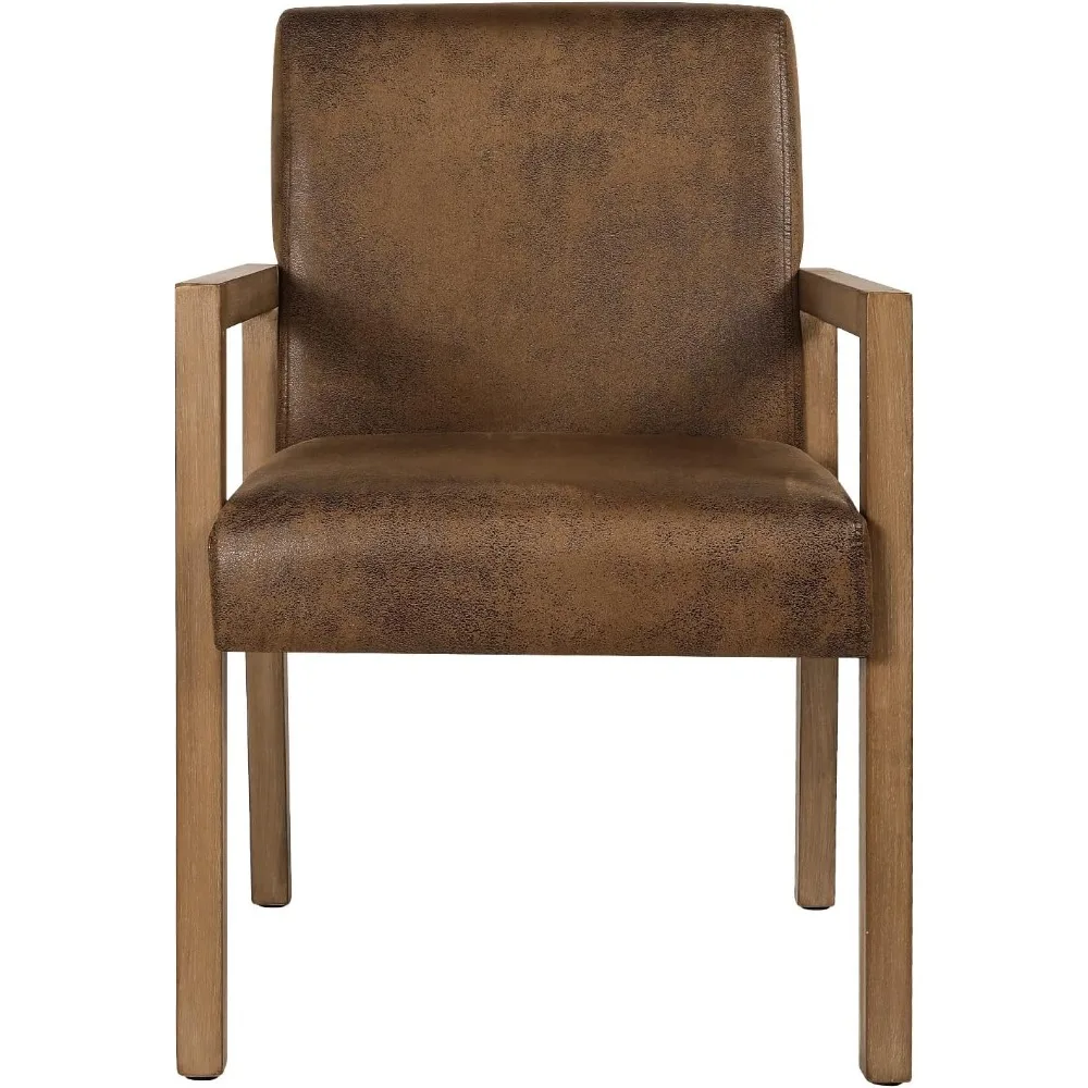 كراسي طعام منجدة حديثة من الجلد الصناعي في منتصف القرن مع أذرع لغرفة المعيشة ومنطقة الطعام