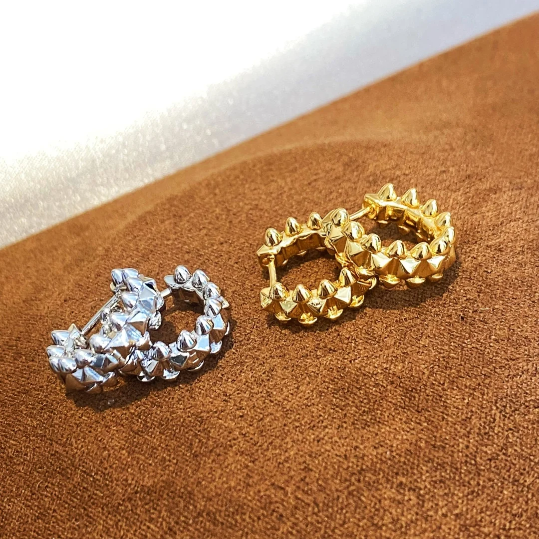 925 Sterling Silver Huggie Hoop Earrings For Women Punk Spike Rivet Design Gold Silver Luxury Fine Jewelry Gift