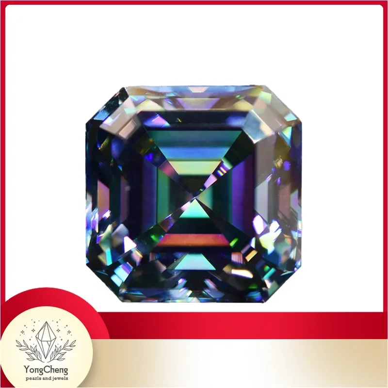 

Moissanite Stone Asscher Cut Rainbow Green Color Lab Grown Moissanite Jewel Pass Diamond Tester With GRA Certificate
