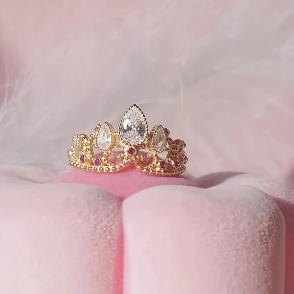 Luxury Zircon Crown Rings Princess Ring for Woman Fashion Wedding Bride Jewelry Accessories Gold Color Stainless Steel Ring Gift