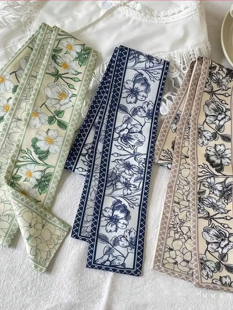 

4-Piece Floral Silk Hair Accessories Set: Scarf, Headband, Scrunchie—Soft, Versatile For Daily, Vacation, School Use