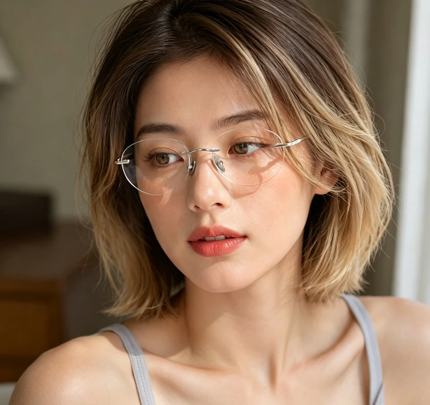2026 new ultra light pure titanium oval frameless glasses frame anti blue light optical glasses frame prescription glasses frame
