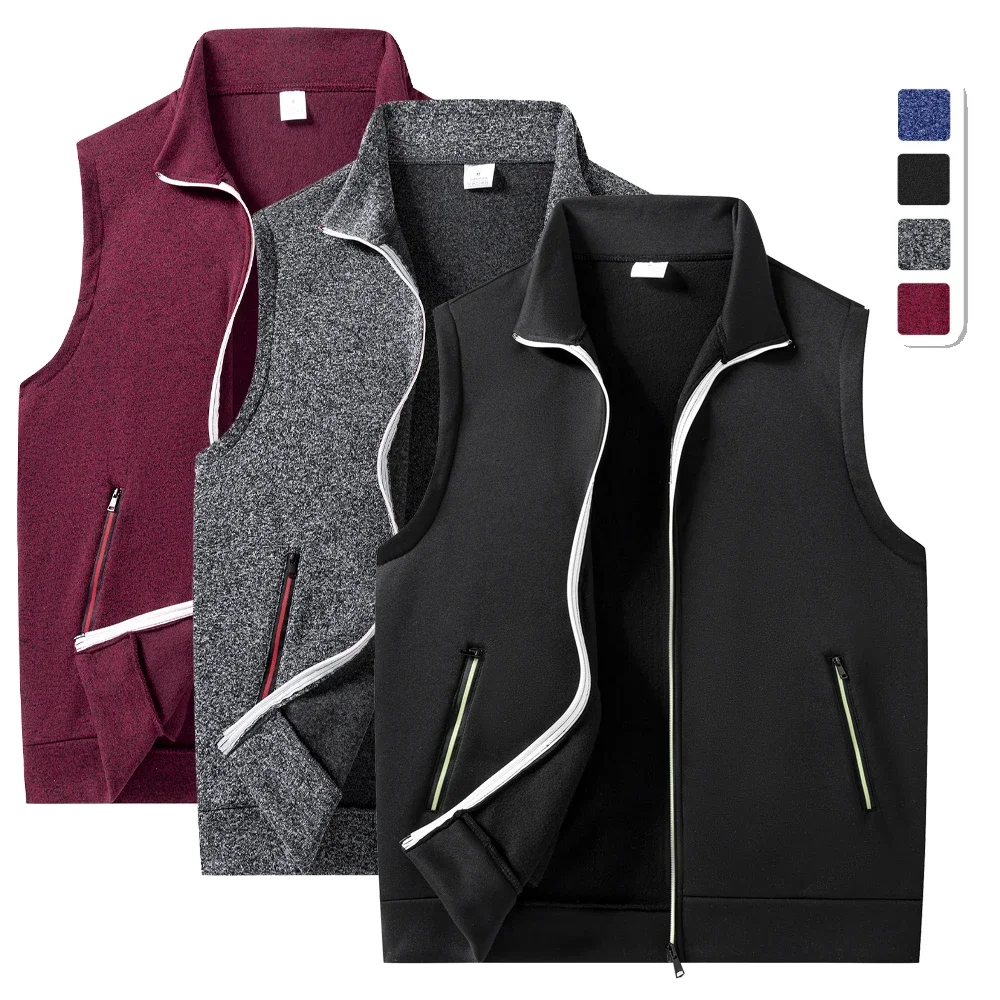 

Весенне-осенний повседневный жилет, мужская водолазка на молнии, куртка без рукавов из пряжи, вязаный свитер, однотонные пальто, топы, мужская одежда