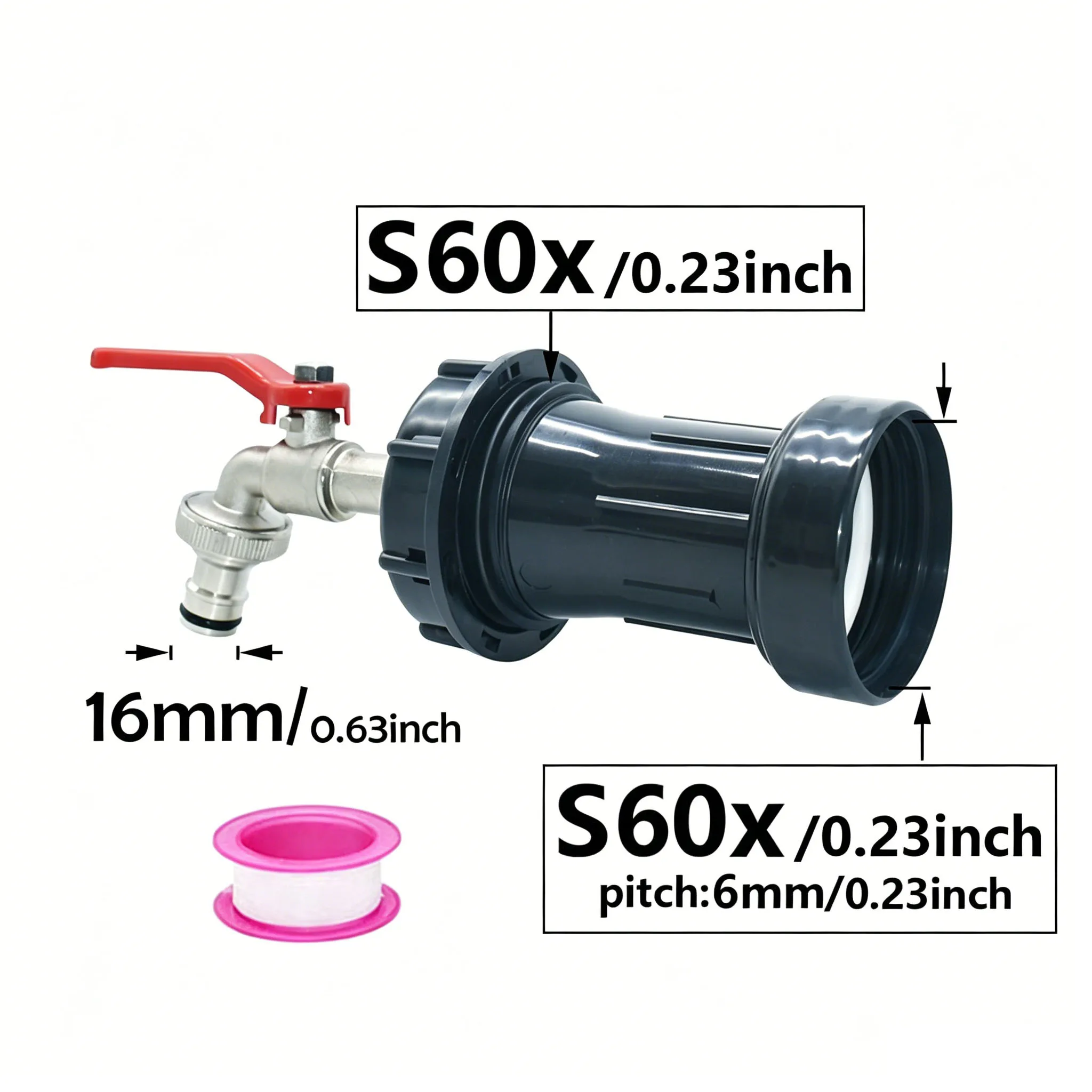 1000 Liter IBC Tank Tap Adapter S60 To 16mm Nipple Outlet Tap Extension Garden Ton Barrel Connect Faucet IBC Tank Fitting