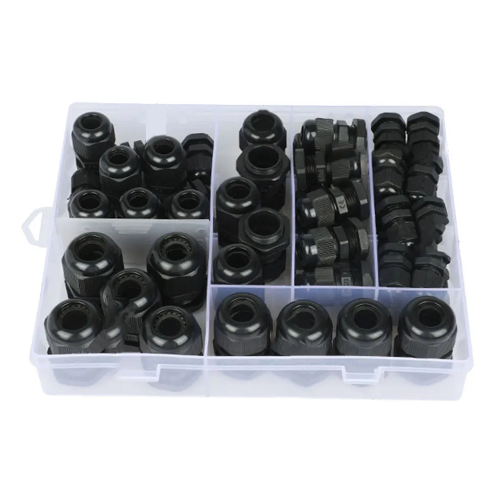 50PCS Waterproof Nylon Cable Gland Kit Joints Locknut Glands Fit 3-16mm Cable PG7 PG9 PG11 PG13.5 PG16 PG19 Comprehensive Kit