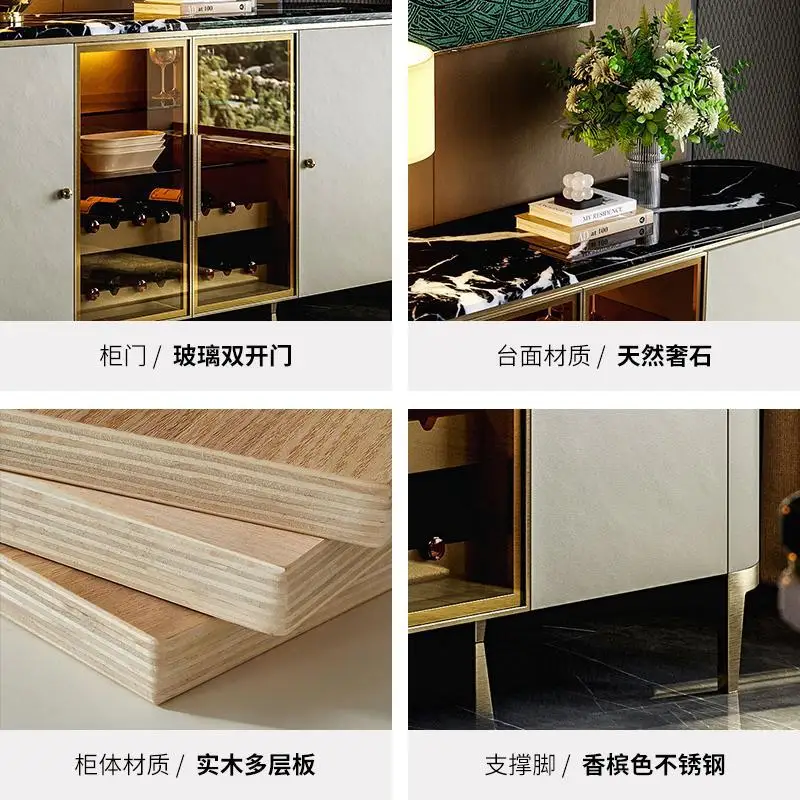 خزانة جانبية لتناول الطعام فاخرة وخفيفة الوزن، وتخزين جدار غرفة المعيشة، وكابينة النبيذ البسيطة الحديثة الراقية #5