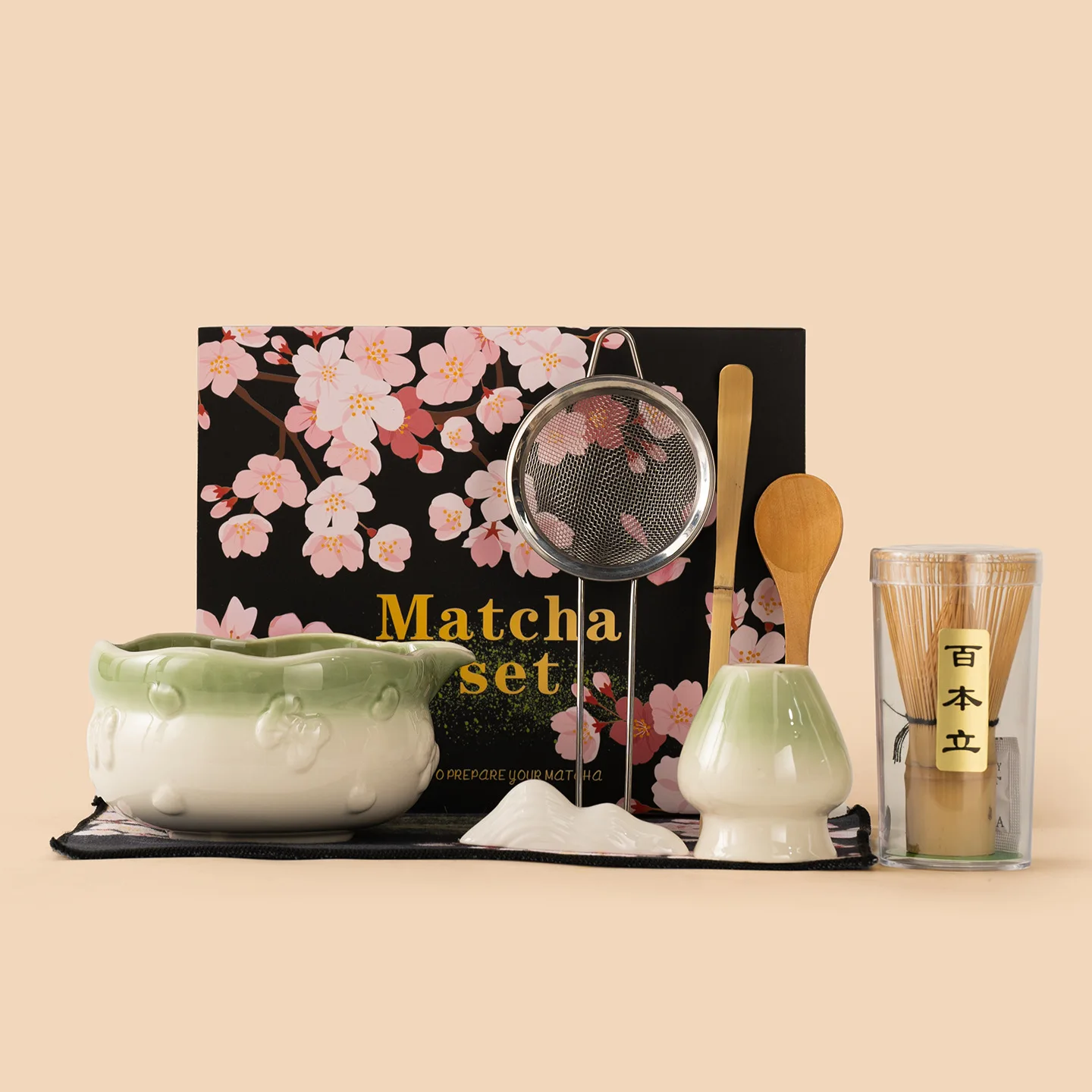 4/8PCS Japanese Flint red Matcha Making Set Bamboo Matcha Brush Exquisite Matcha Bowl Box with Whisk Sumptuous Tea Tools Gifts