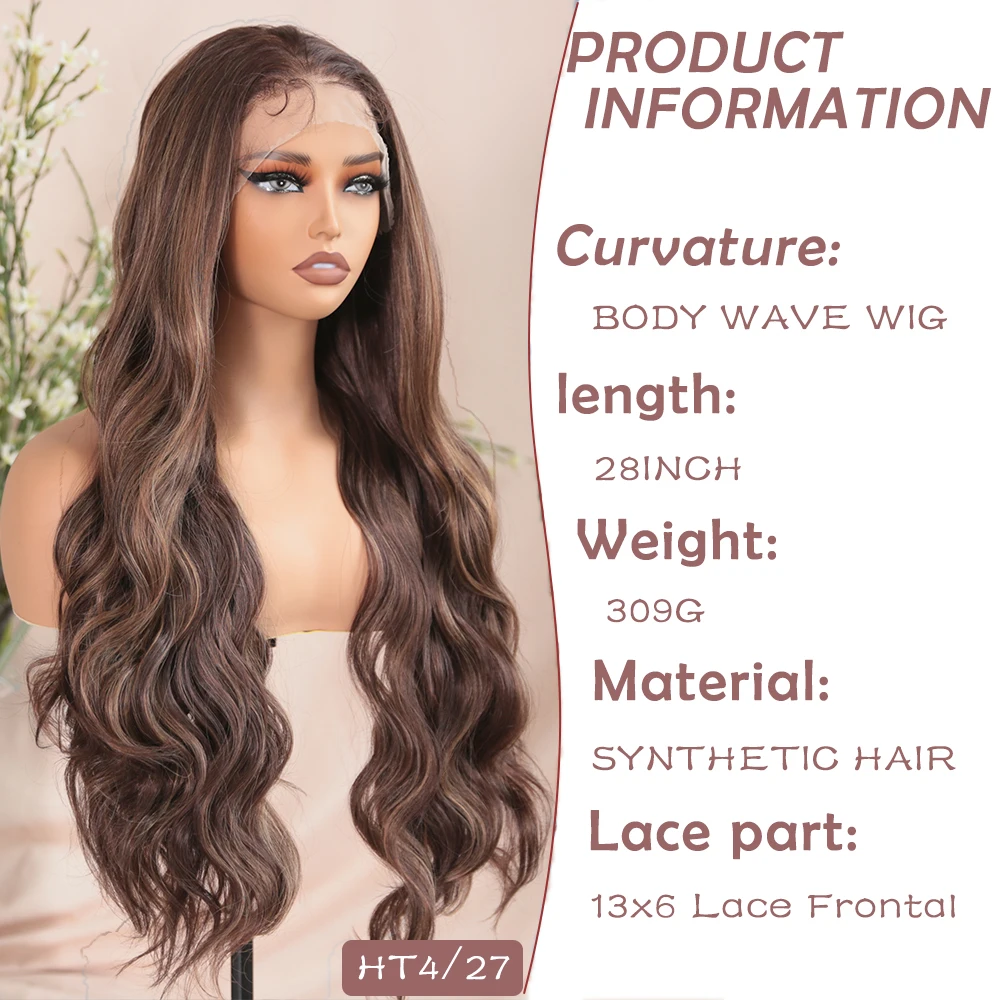 13x6 Lace Synthetic Loose Wave Wigs Ombre Brown Wig for Women 28 Inch Pre Plucked with Baby Hair Glueless IPARTY Daily Wearing