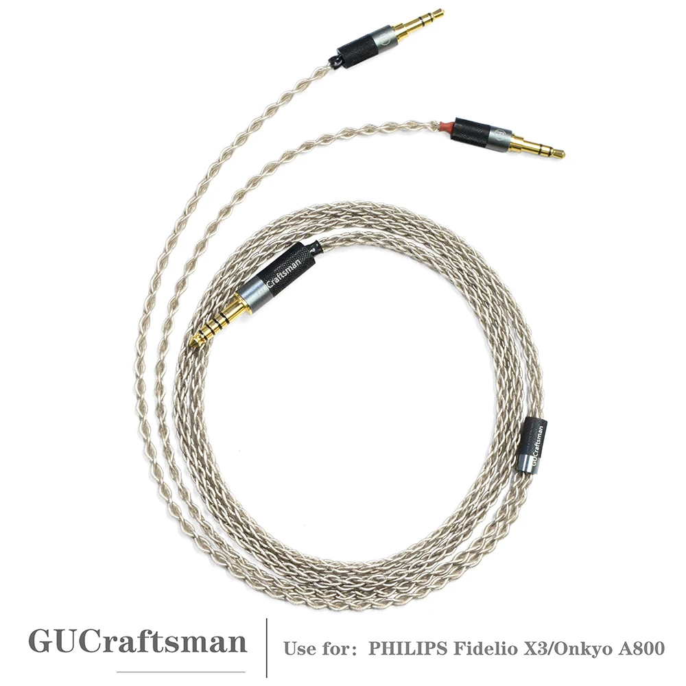 GUCraftsman 6N Single Crystal Silver Headphone Replacement Cables for Philips Fidelio X3 Onkyo A800