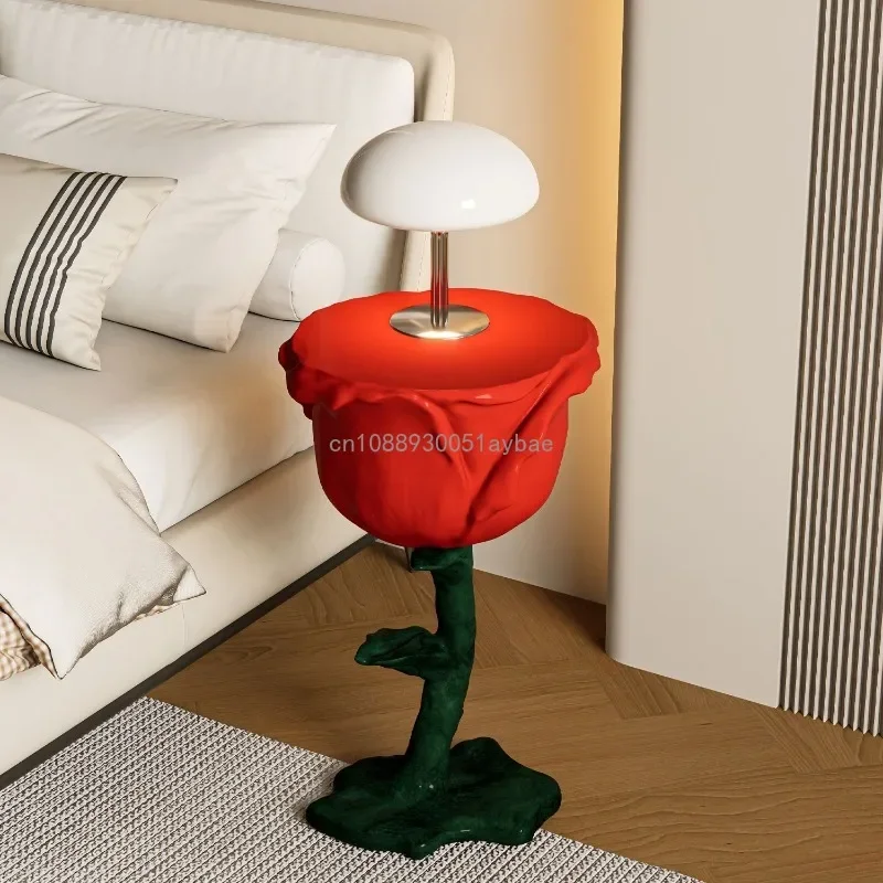 Red Rose Corner Table Nordic Sofa Light Luxury High-end Small Coffee Table Bedroom Bedside Art Designer Side Table