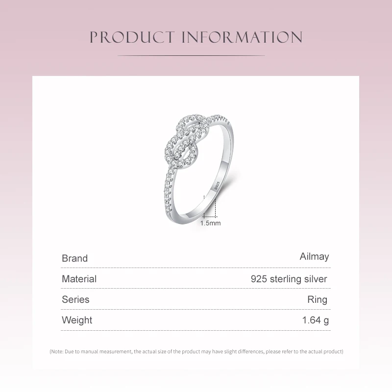 Ailmay Top Quality Real 925 Sterling Silver Fashion Shiny Clear CZ Geometric Finger Ring For Women Wedding Engagement Jewelry view 5